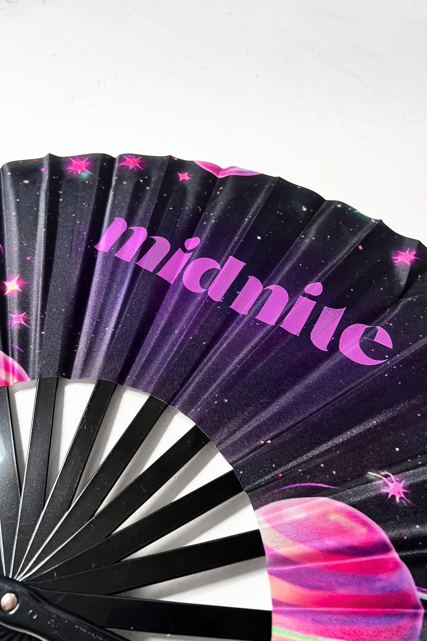 eventail fan midnite planete champignon festival soiree noir mauve rose orange style fete rave techno XXL