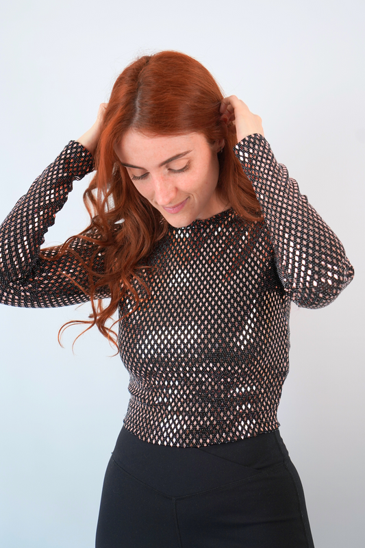 midnite haut bronze argent paillettes soiree sequins femme court