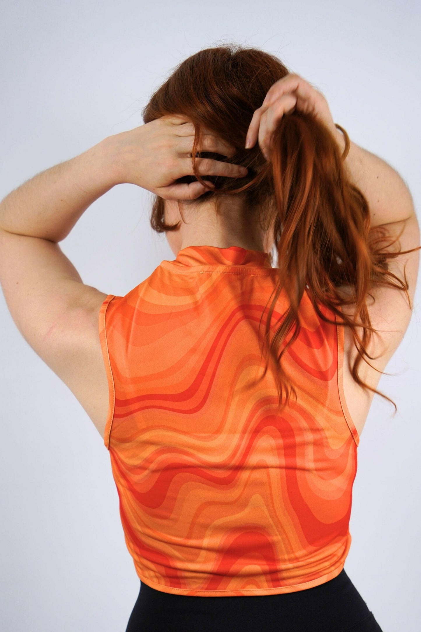 midnite haut crop top court orange vagues motifs festival femme