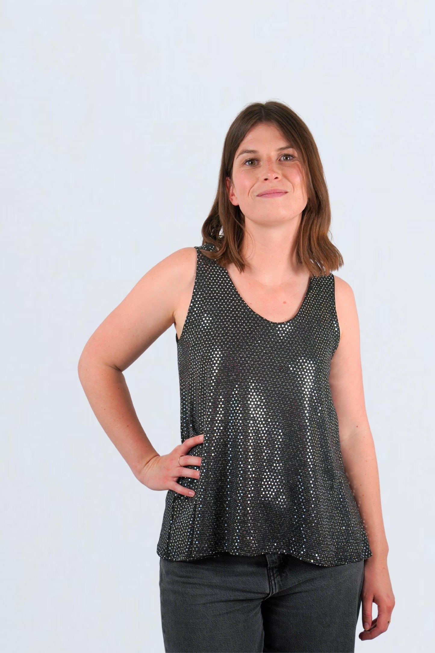 midnite debardeur croise dos nus argent paillettes soiree made in france