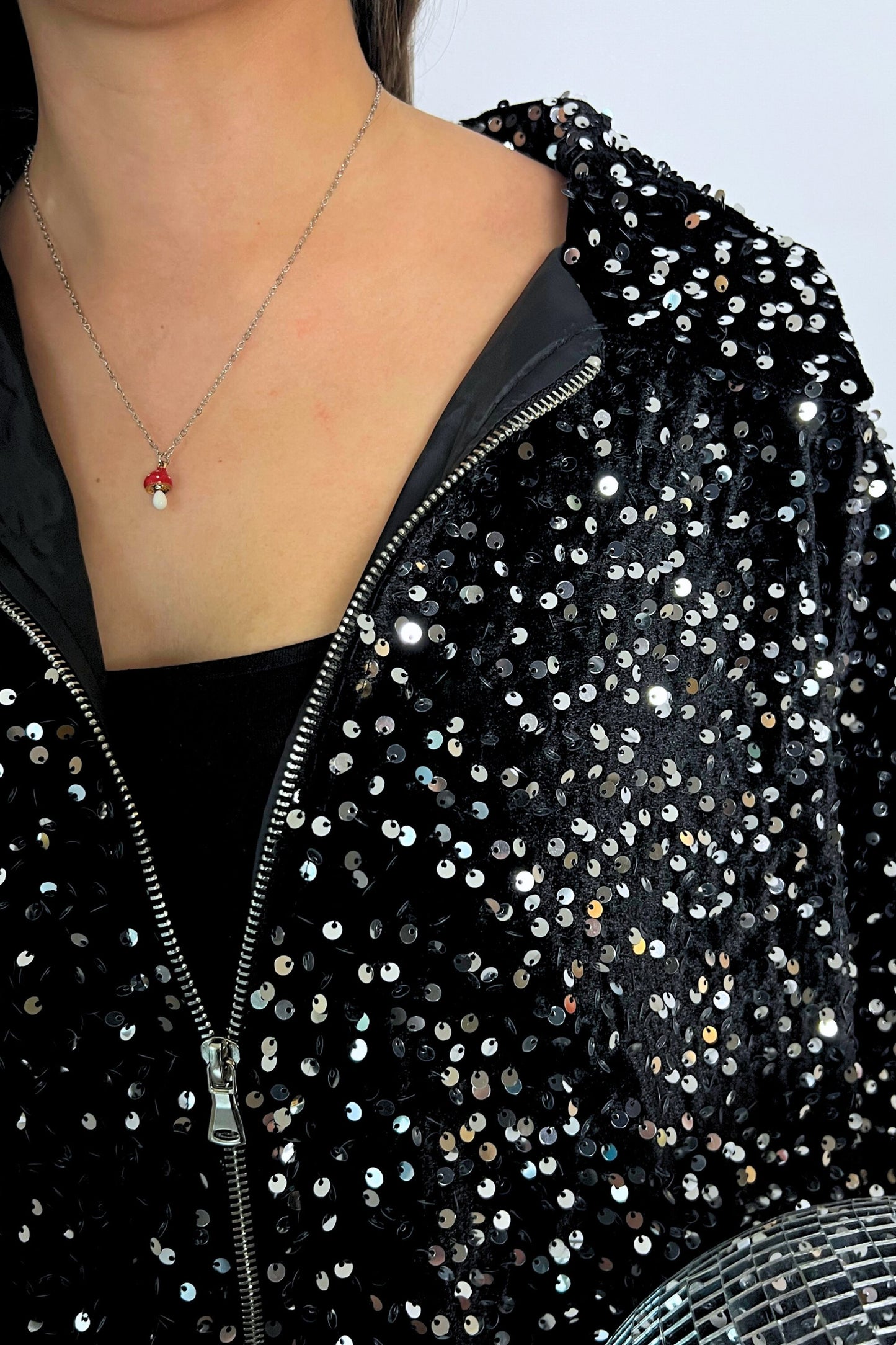 veste midnite sequins paillettes noir velours femme festival soiree techno disco argent velours bombers made in italie luxe sexy