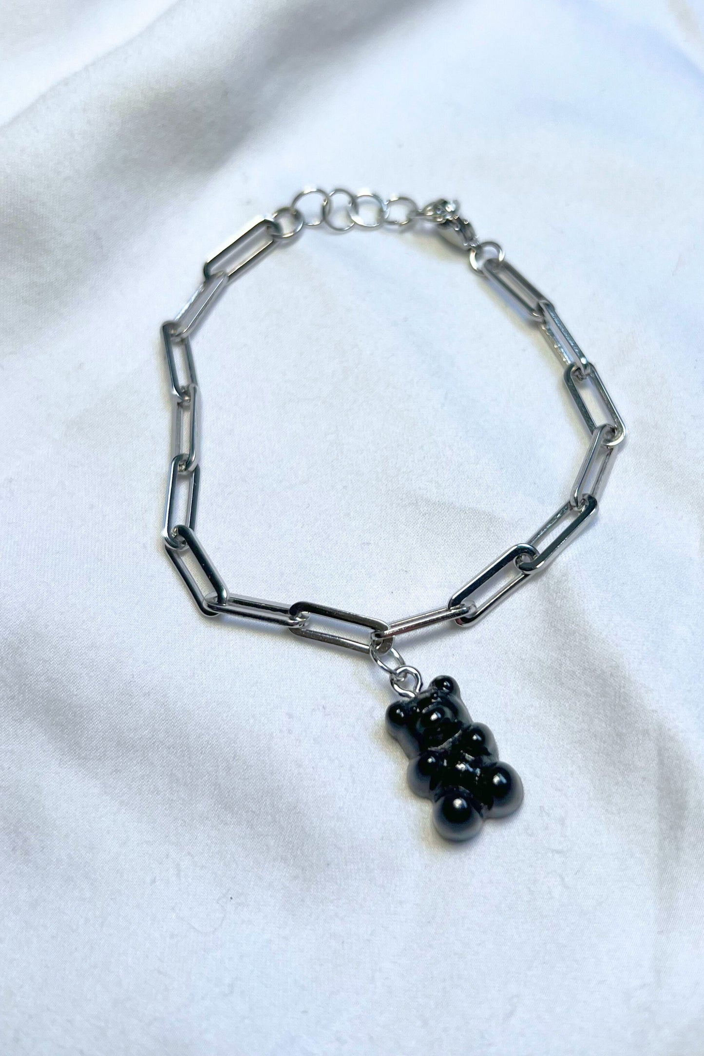 Bracelet maille argentée Gummy noir Midnite