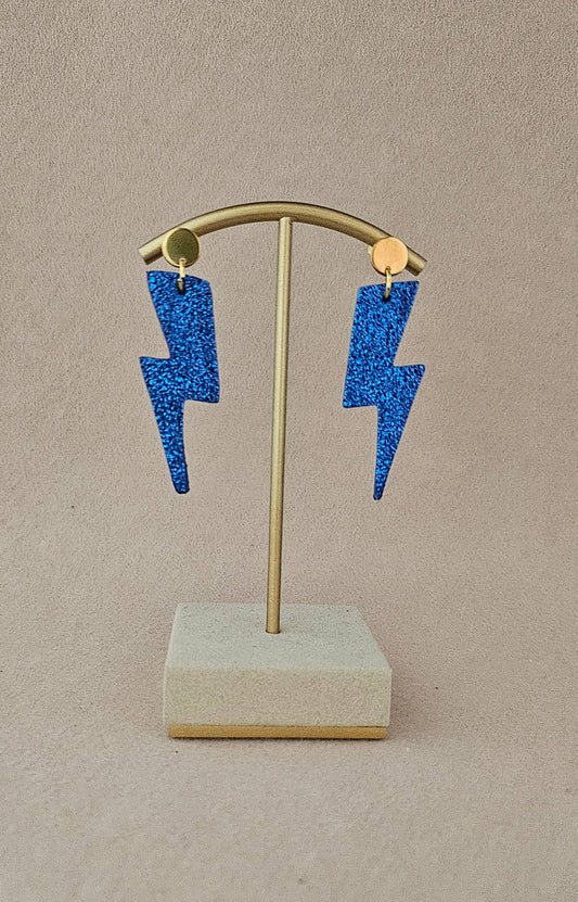 Boucles d'oreilles éclair Midnite cuir upcyclé Bleu Roi