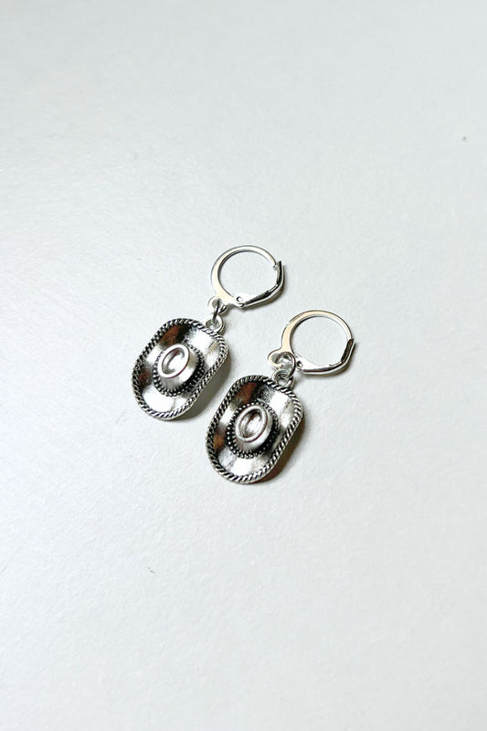 boucles d'oreilles midnite cowboy techno argent acier inoxydable femme homme summer festival chapeau luxe