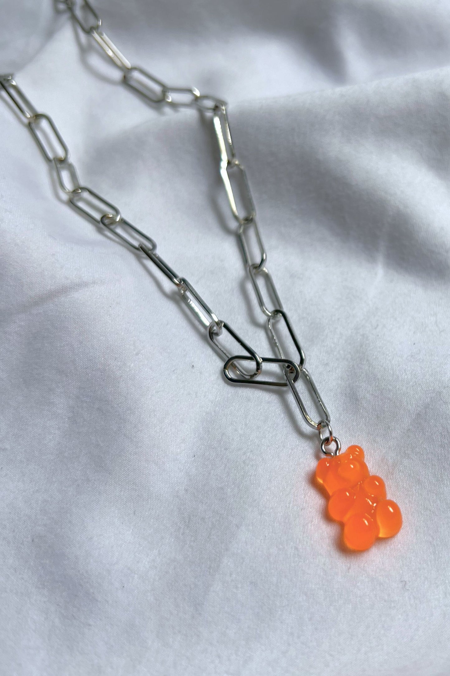 chaine maille ourson midnite orange argent acier inoxydable chaine femme homme bijoux