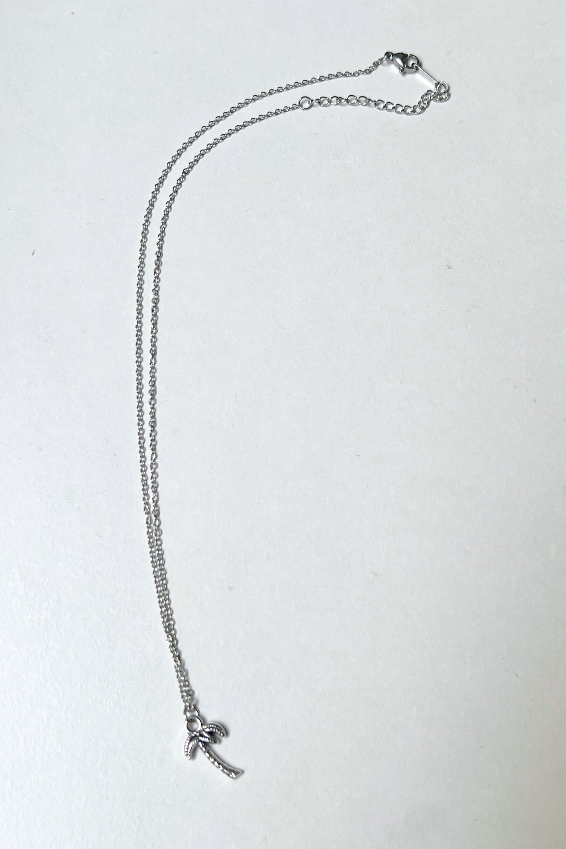 collier midnite argent acier inoxydable palm tree summer diamant homme femme chaine fine pendentif
