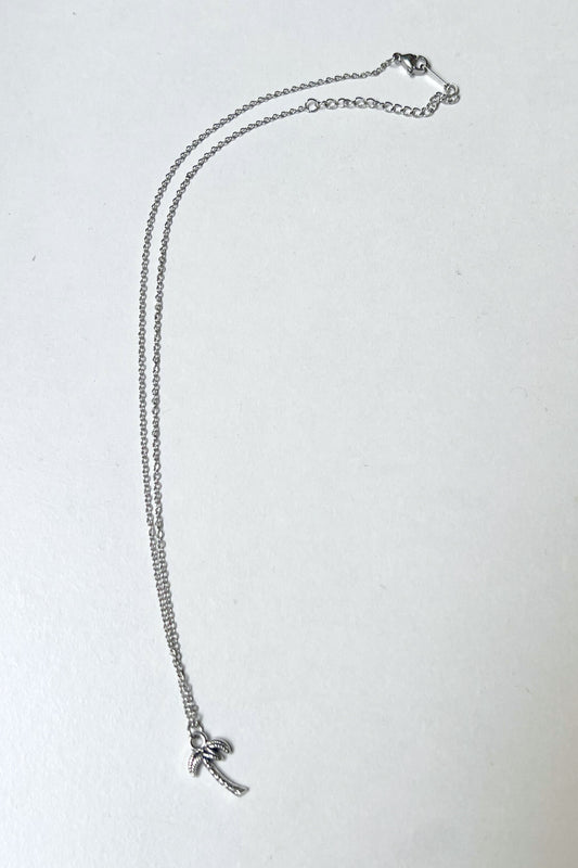 collier midnite argent acier inoxydable palm tree summer diamant homme femme chaine fine pendentif
