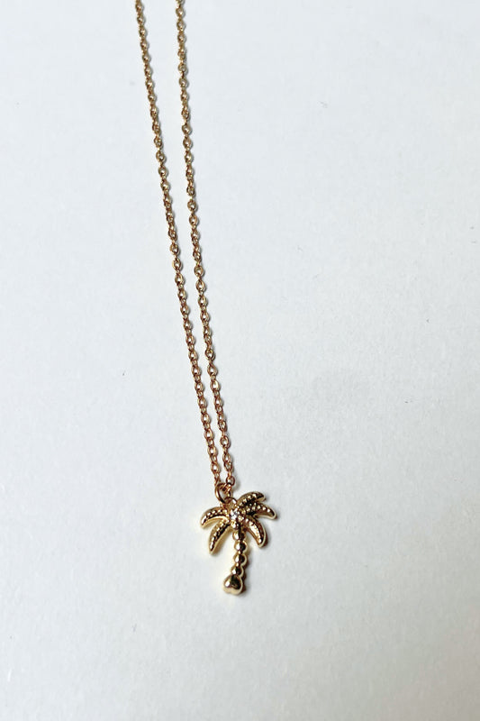 collier midnite gold or acier inoxydable palm tree summer diamant homme femme chaine fine