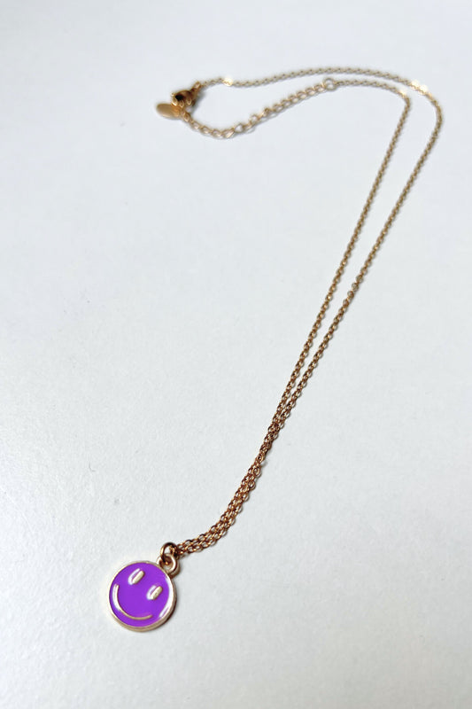 collier midnite or mauve acier inoxydable smiley summer diamant homme femme chaine fine summer festival electro techno