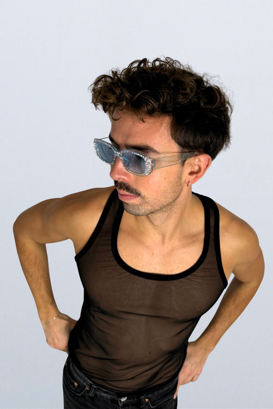 debardeur midnite homme mesh transparent noir festival techno electro party fete