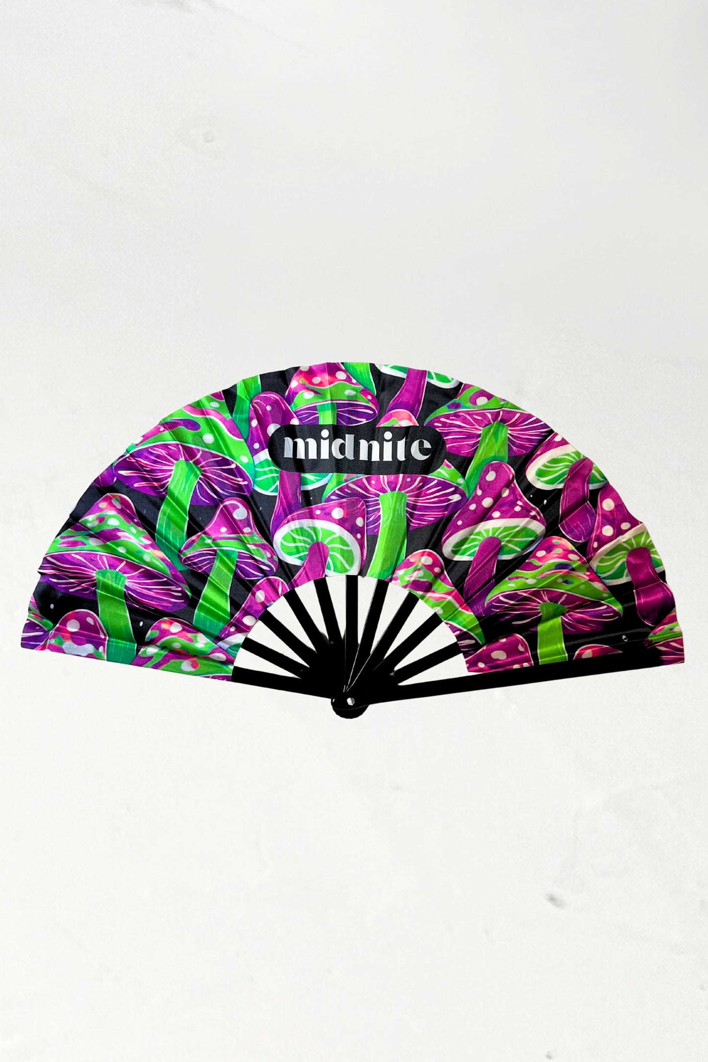 eventail fan midnite soiree noir mauve violet xxl style fete rave techno electro noir champignon muschroom vert