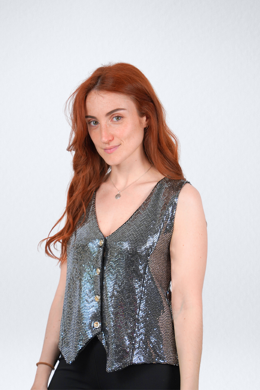 gilet sans manche midnite sequins paillettes argent