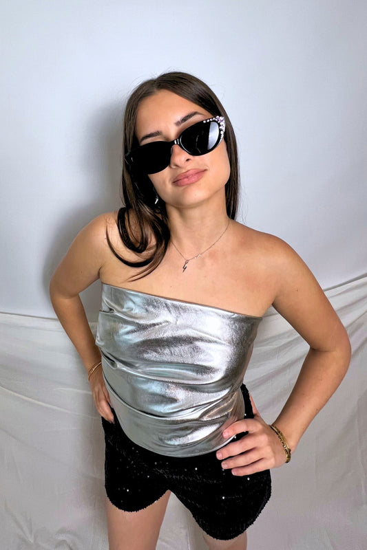 haut midnite argent femme silver bustier sexy festival summer party