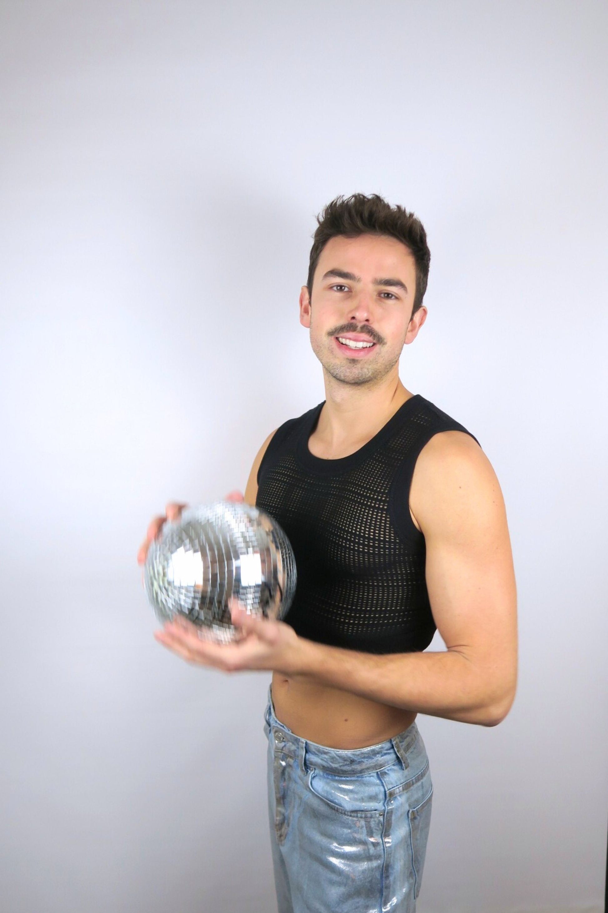 haut midnite court crop maille noir festival soiree homme sexy transparent debardeur