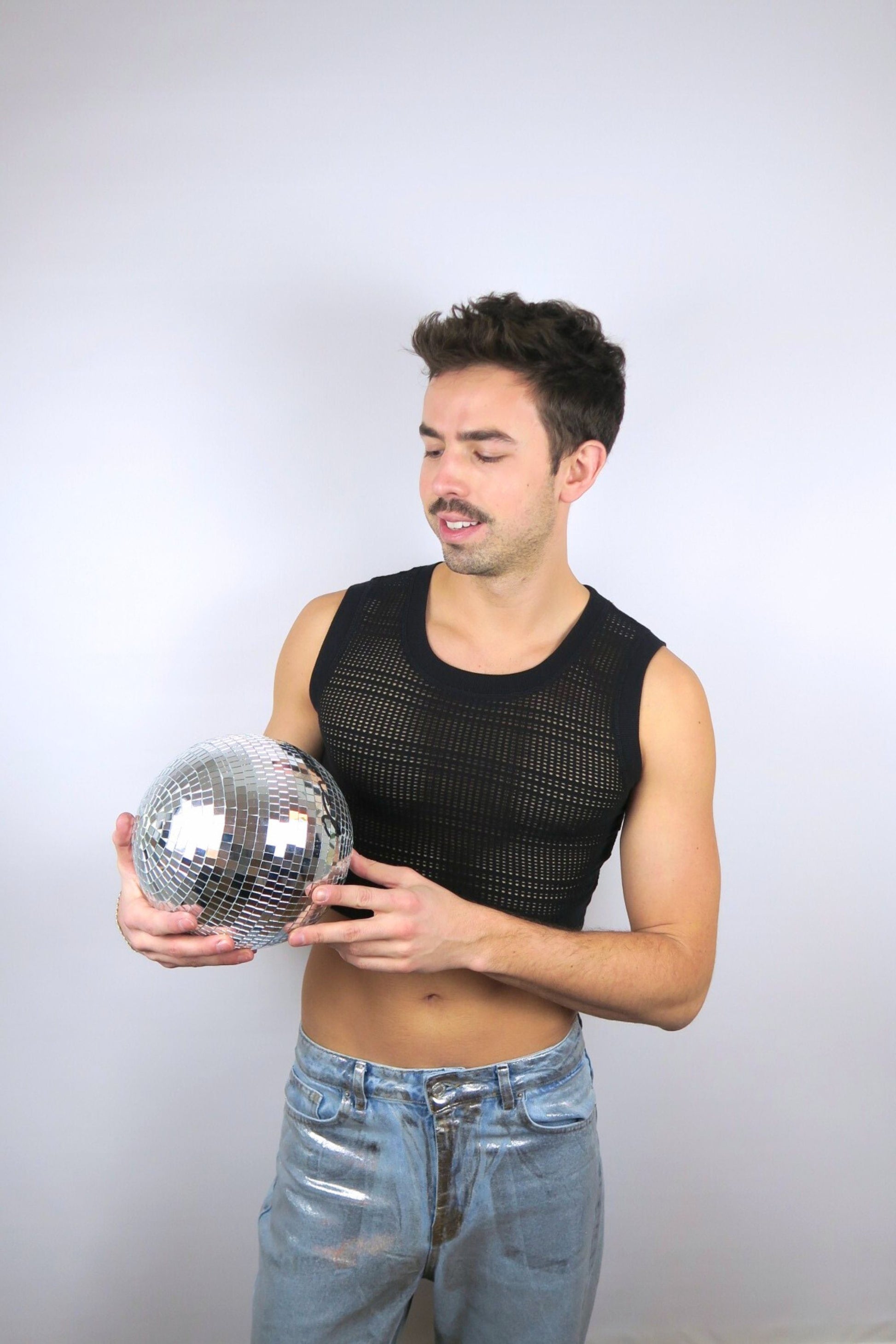 haut midnite court crop maille noir festival soiree homme sexy transparent debardeur