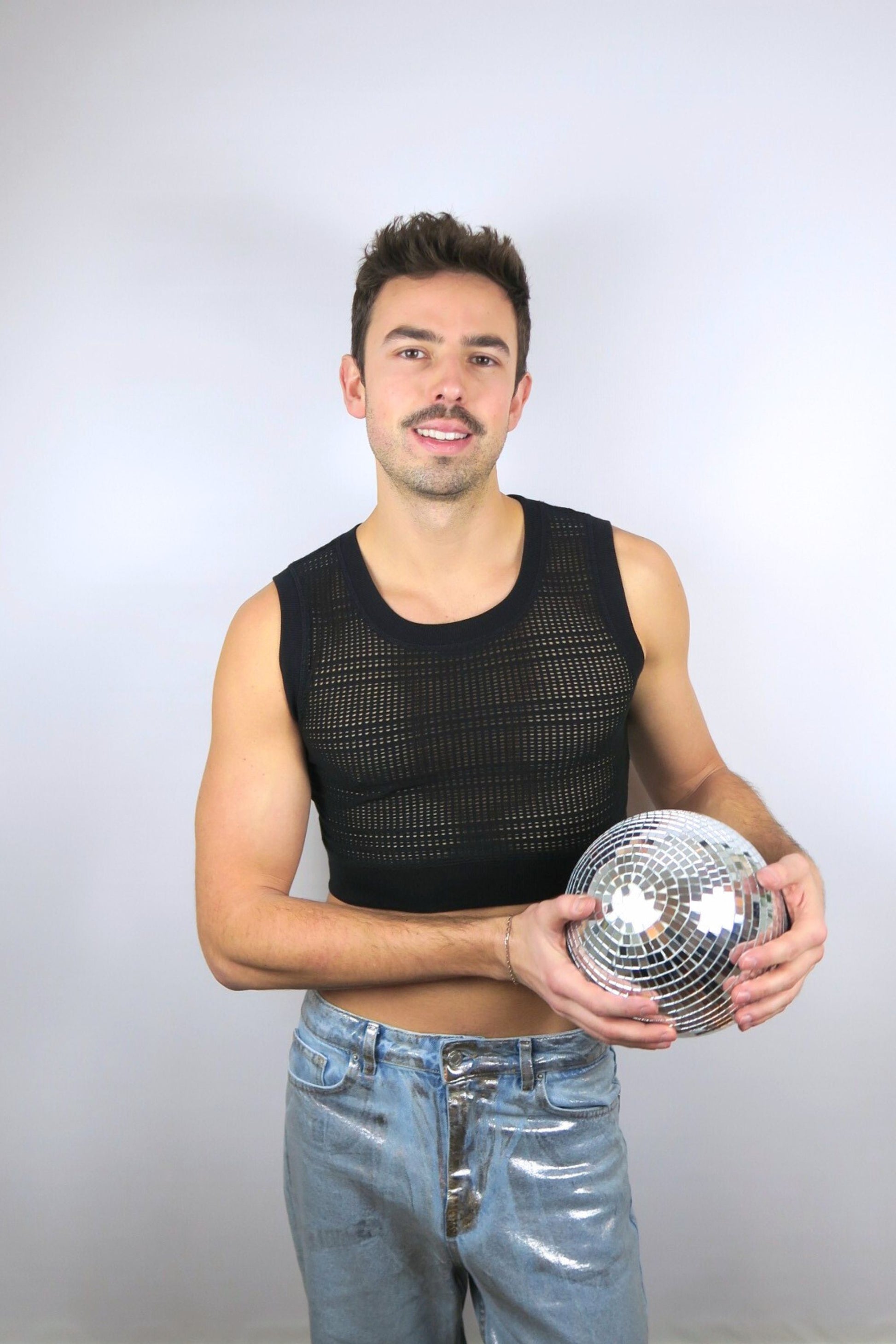 haut midnite court crop maille noir festival soiree homme sexy transparent debardeur