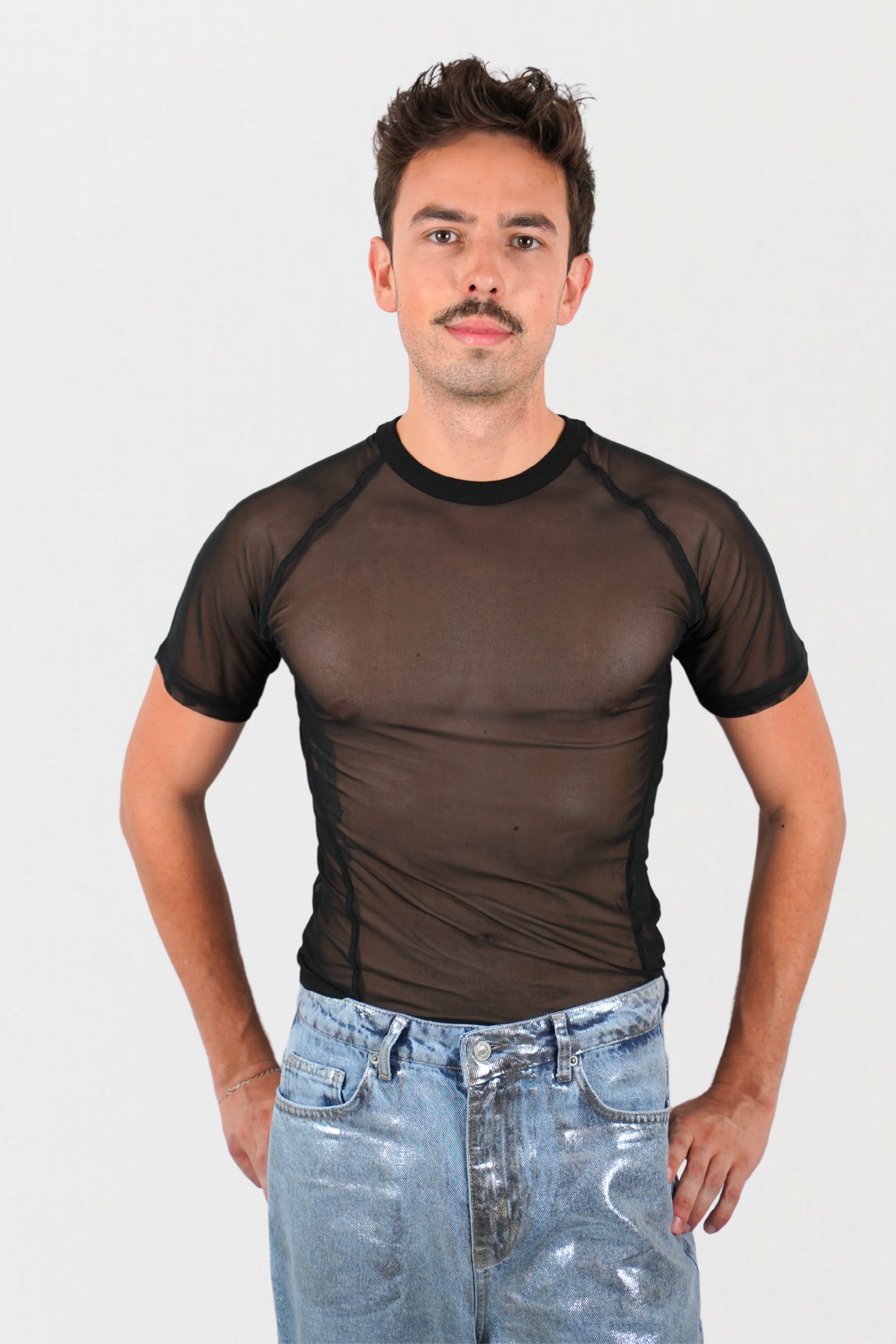 tshirt transparent midnite noir homme mesh tule soiree gay