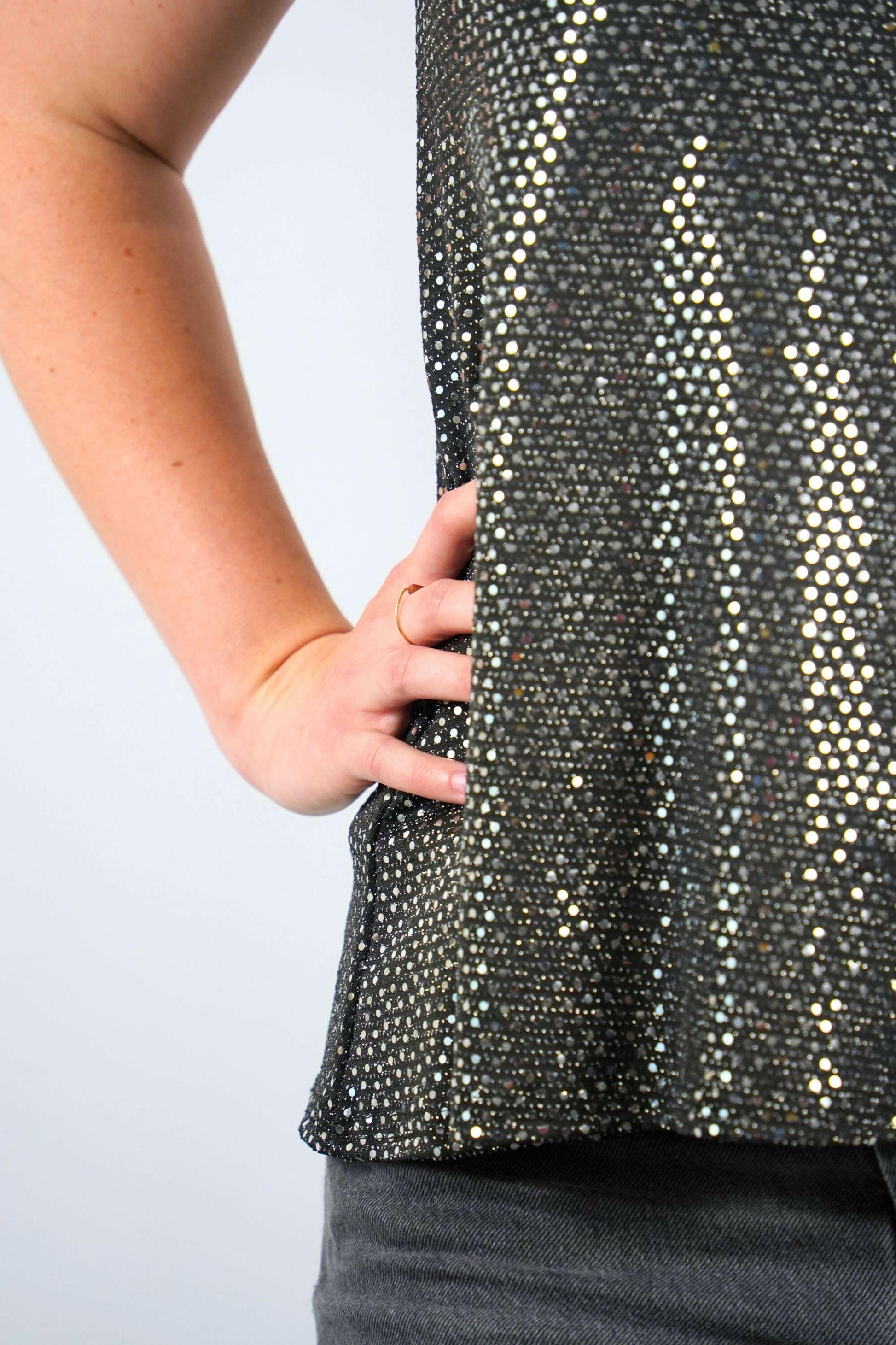 Midnite Haut Paillete Argent Strass Glitter Femme Party Fete