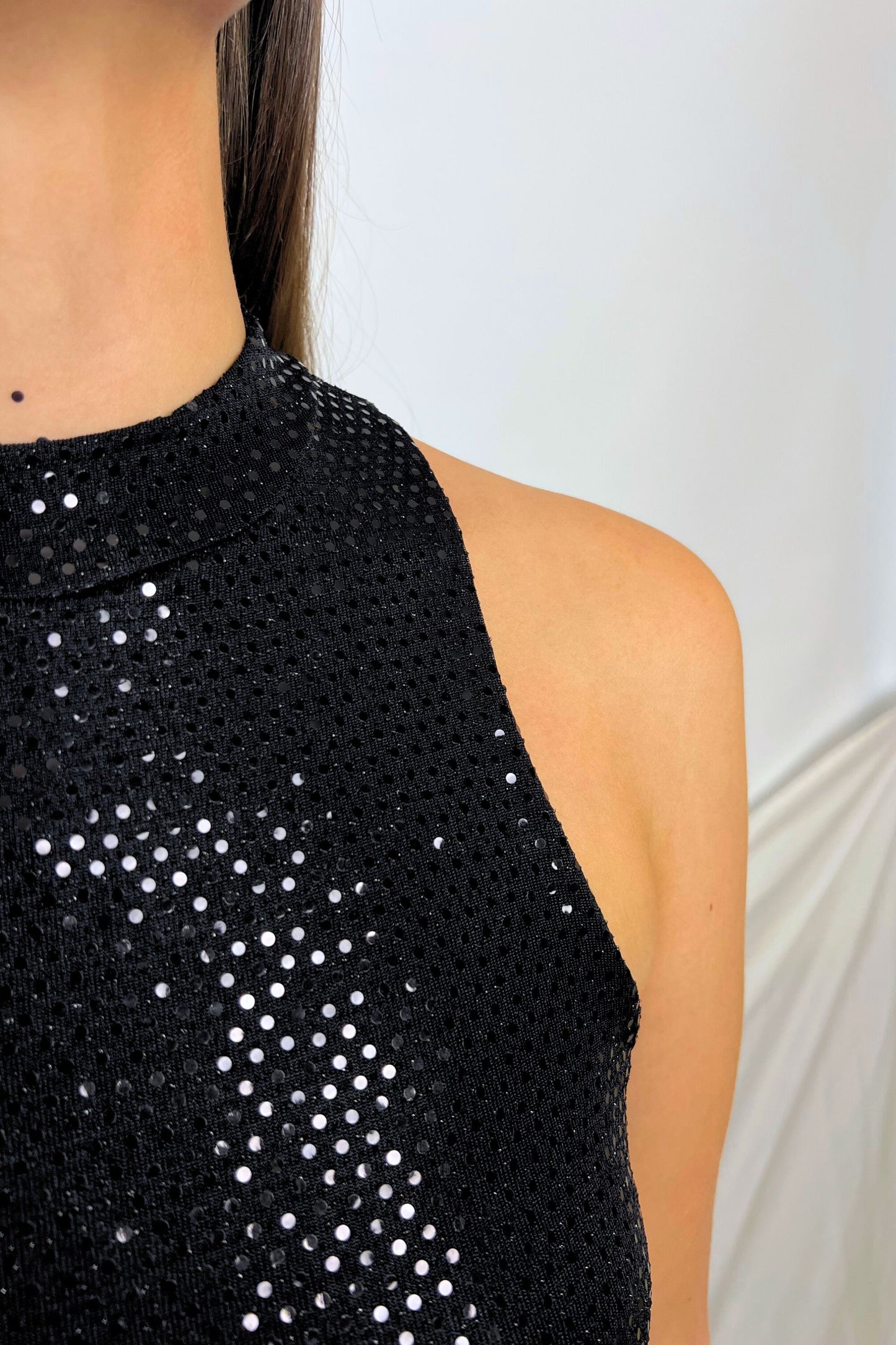 haut top midnite paillettes sequins noirs femme festival techno disco made in france luxe summer soiree dark festif nuit