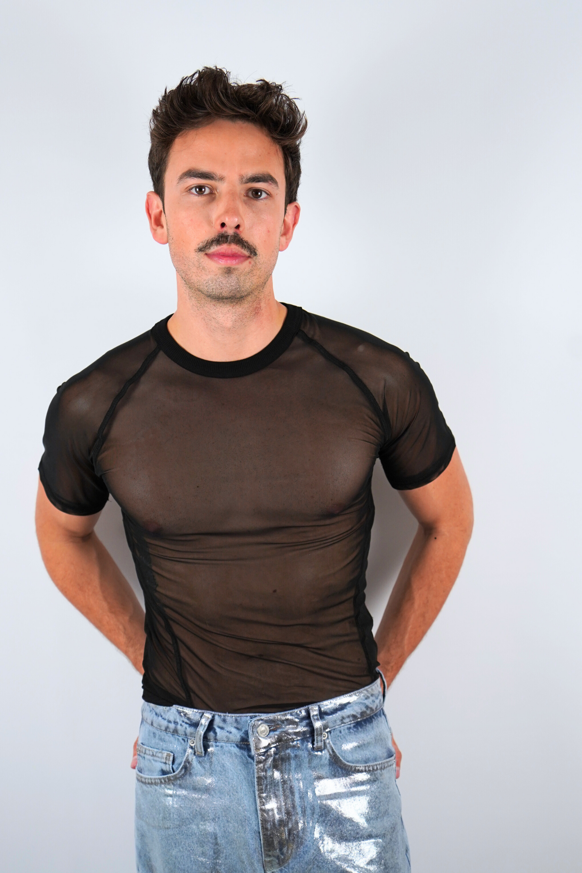 tshirt transparent midnite noir homme mesh tule soiree gay