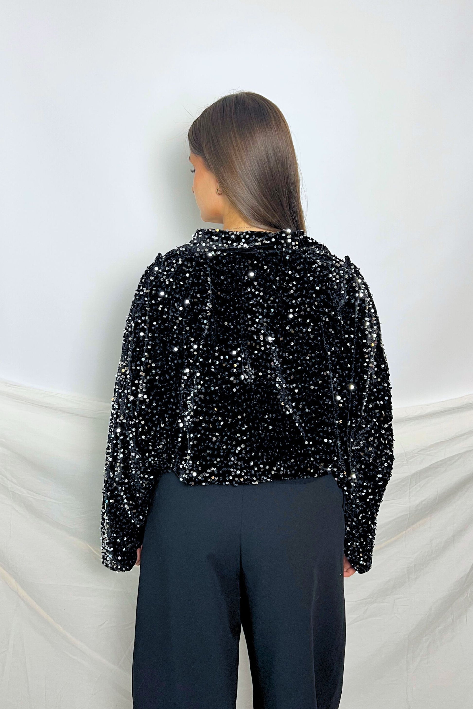 veste midnite sequins paillettes noir velours femme festival soiree techno disco argent velours bombers made in italie luxe sexy